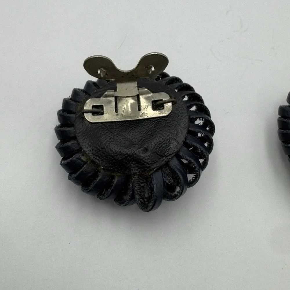 MUSI SHOE CLIPS Pair Genuine Vintage Navy Blue Round Looped Design 2